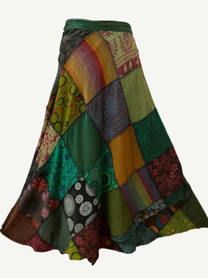 Multicolor Casual Cotton-Blend Printed Abstract Skirt