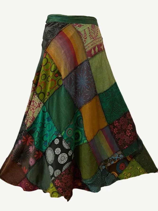 Multicolor Casual Cotton-Blend Printed Abstract Skirt