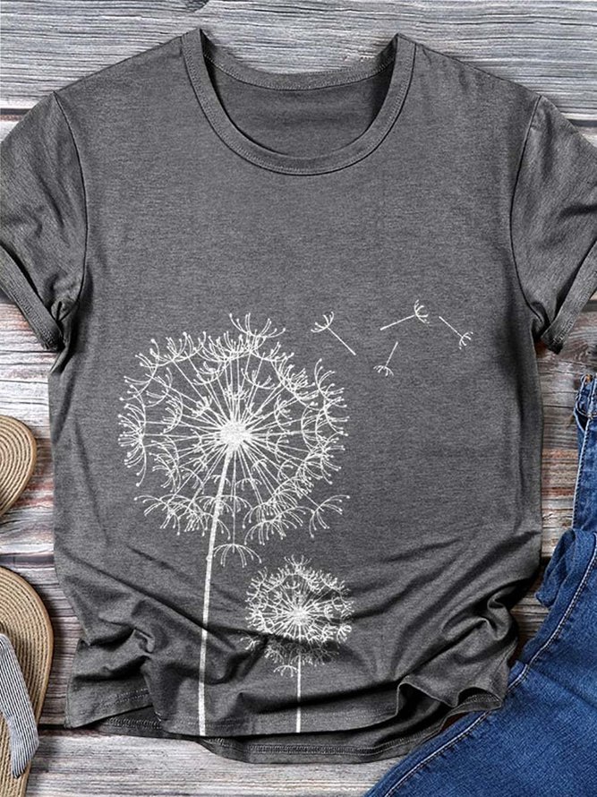 dandelion print casual short sleeve shift shirts & tops
