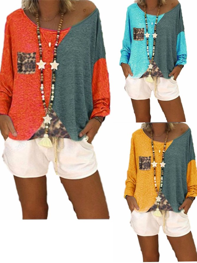 Shift Casual Patchwork Long Sleeve T-shirt