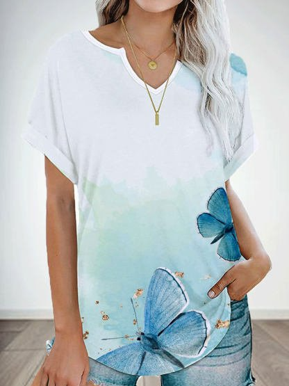 Animal Casual Cotton-Blend Short Sleeve Tops