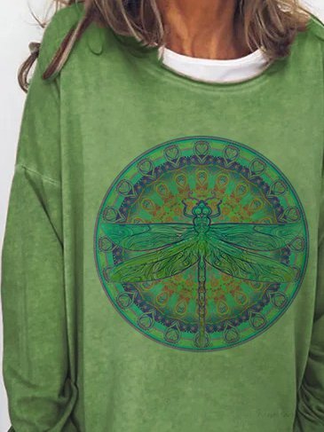 Casual plus size paisley dragonfly print sweatshirt