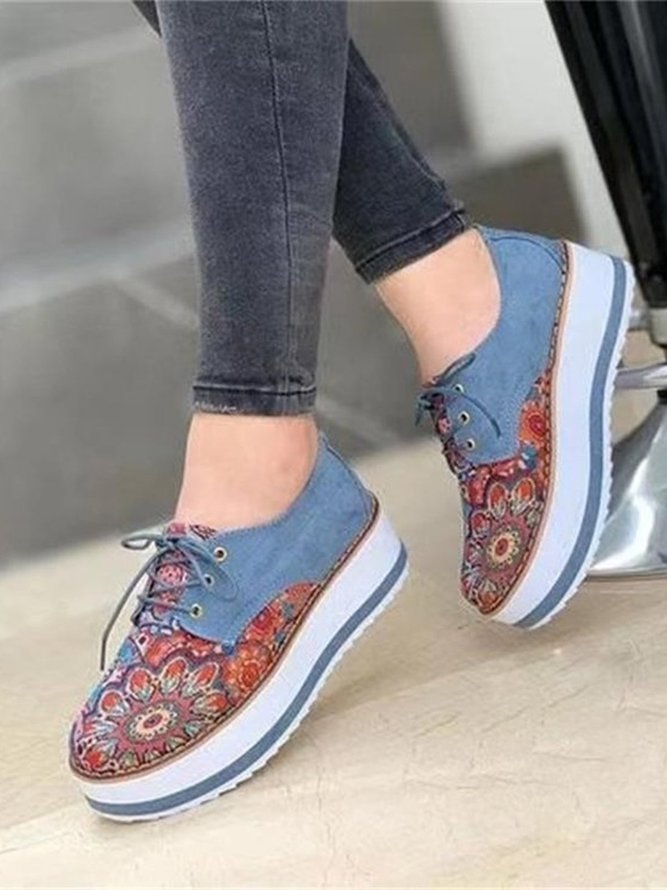 Ethnic Style Retro Pattern Lace-up Platform Casual Shoes