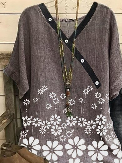 Casual floral print V-neck women Shirts & Tops