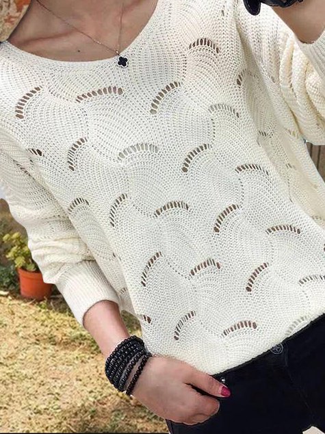 Casual and simple V-neck hollow knitted thin sweater