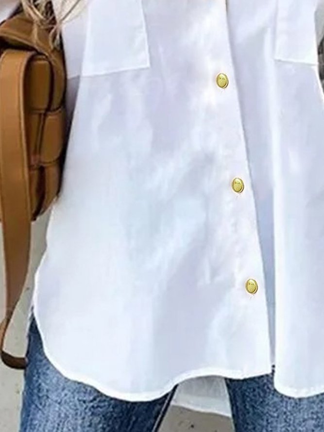 Plain Casual Asymmetrical Long Sleeve Shirts & Tops