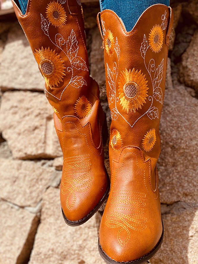 Sunflower Embroidery Western Cowboy Cowboy Boot