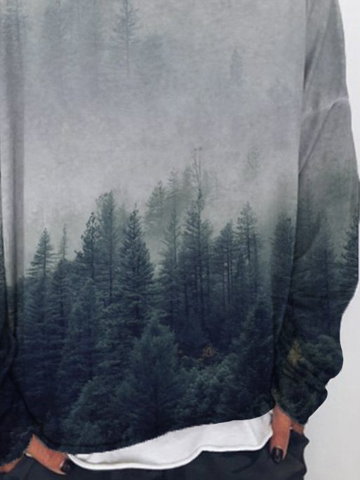 Long Sleeve Cotton-Blend Crew Neck Plants Sweatshirt