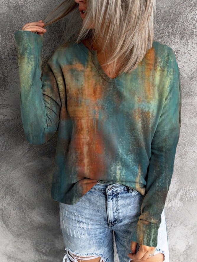 Abstract Long Sleeve Printed Casual Tops