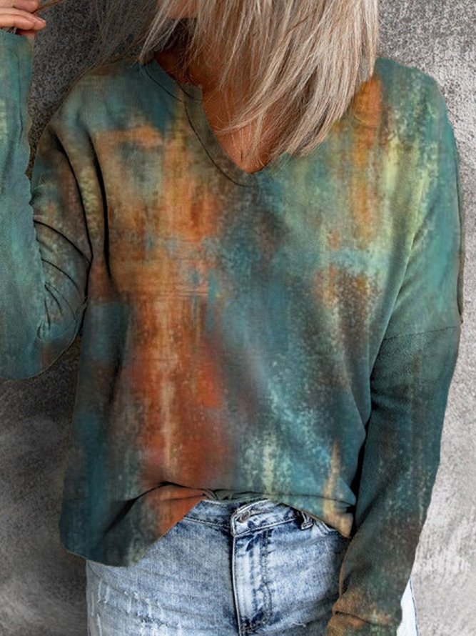 Abstract Long Sleeve Printed Casual Tops