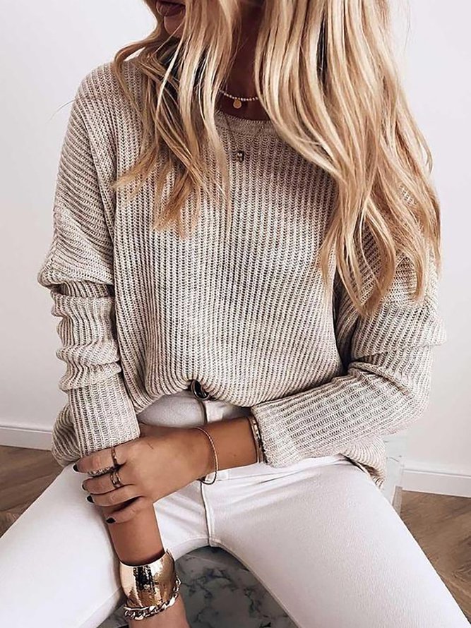 Daily Casual Simple Round Neck Long Sleeve Sweater
