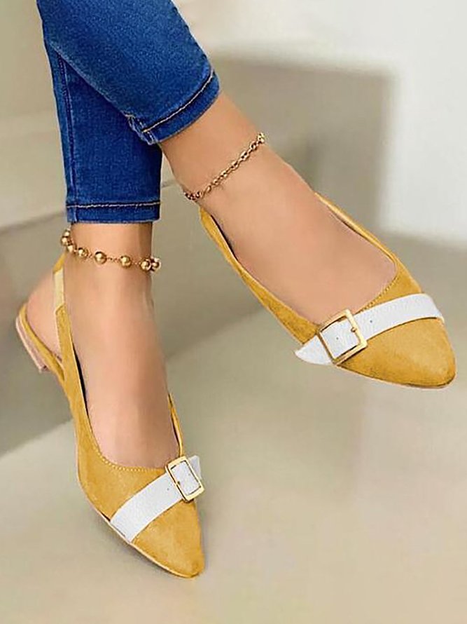 Stitching Buckle Buckle-style Back Hollow Pointed-toe Shoes