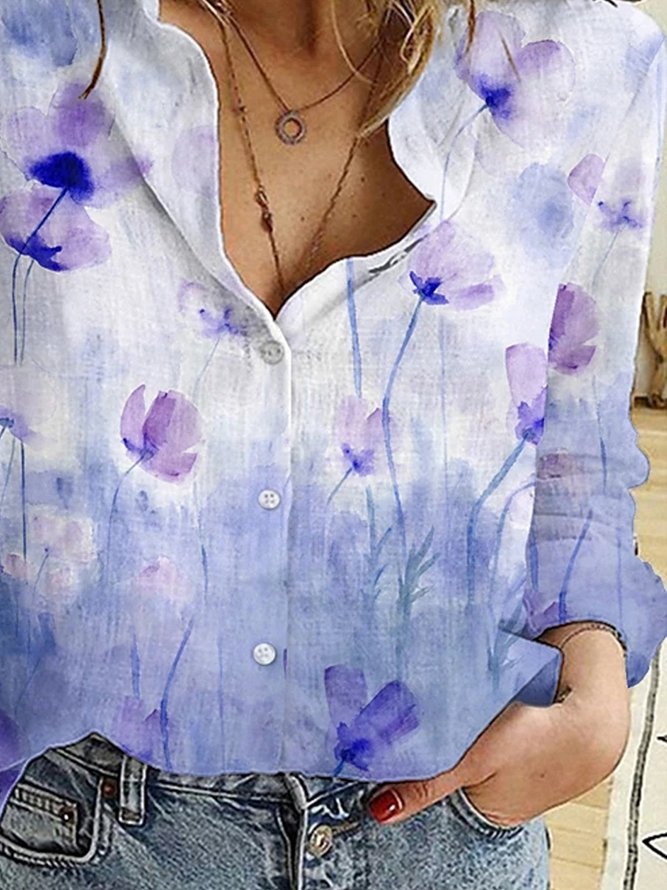 Floral Casual Shift Long Sleeve Shirts & Tops