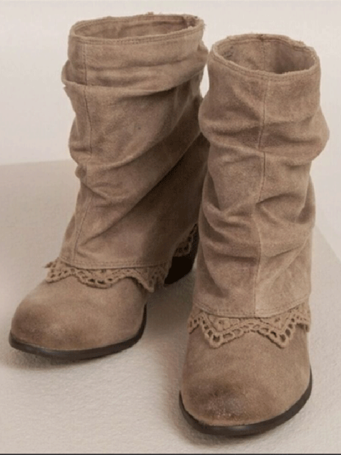 Vintage Lace Flanging Casual Fringed Short Boots