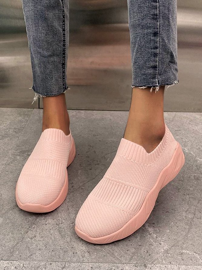Pure Color Simple Flying Knit Sneakers