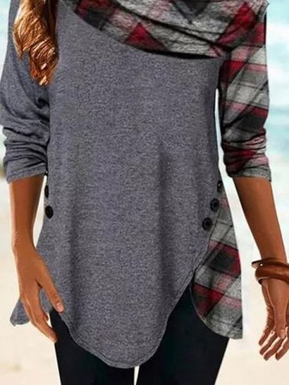 Cotton-Blend Shift Cowl Neck Casual Shirts & Tops