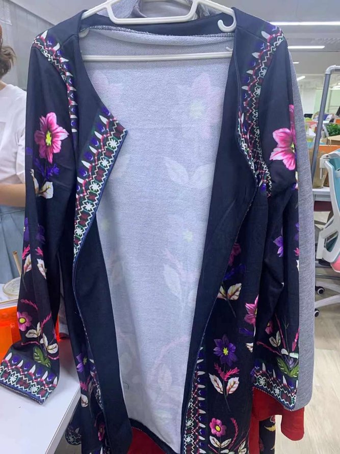 Cotton blended long sleeve printed cardigan coat