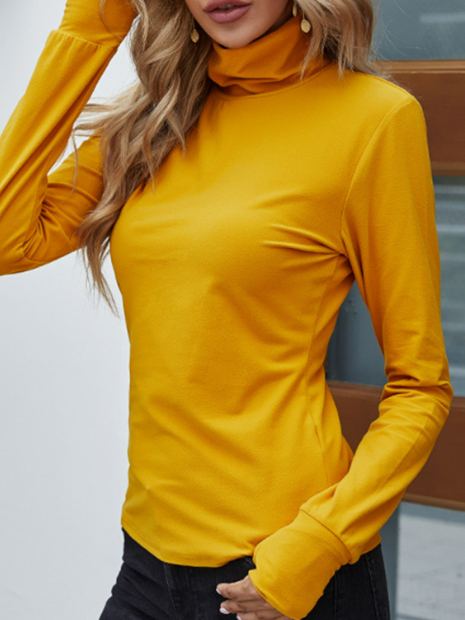 New high neck Pullover elastic long sleeve bottomed T-shirt multicolor
