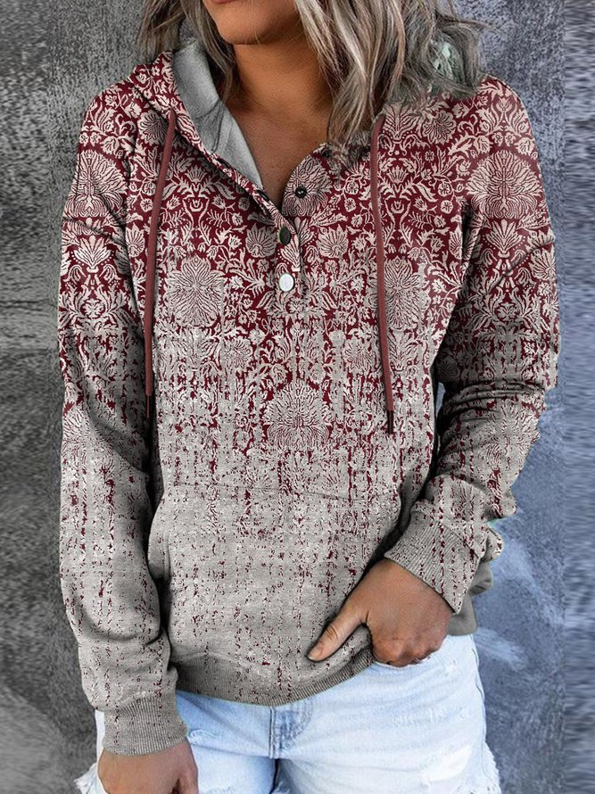 Hoodie Shift Cotton-Blend Long Sleeve Sweatshirt