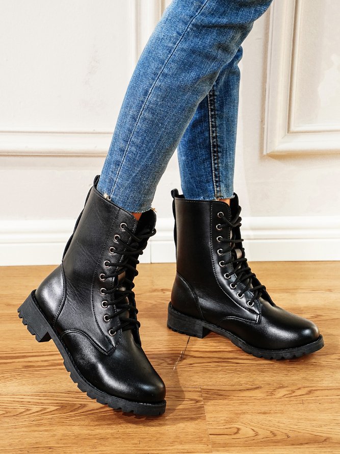 Casual Simple Lace-up Ankle Boots