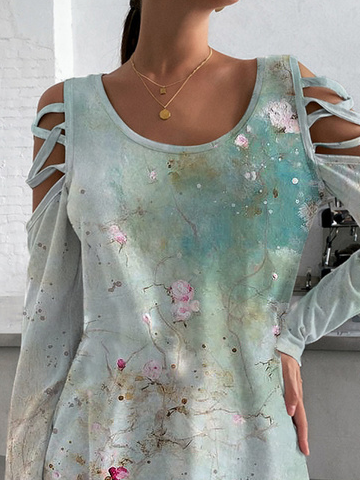 Cotton-Blend Long Sleeve Floral Casual Shirts & Tops