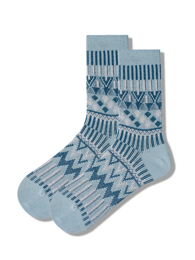 Trendy Retro Geometric Pattern Double Stitch Socks