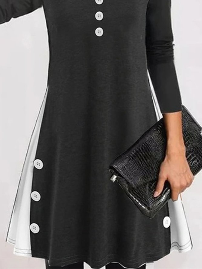 Long Sleeve Cotton-Blend Solid Knitting Dress