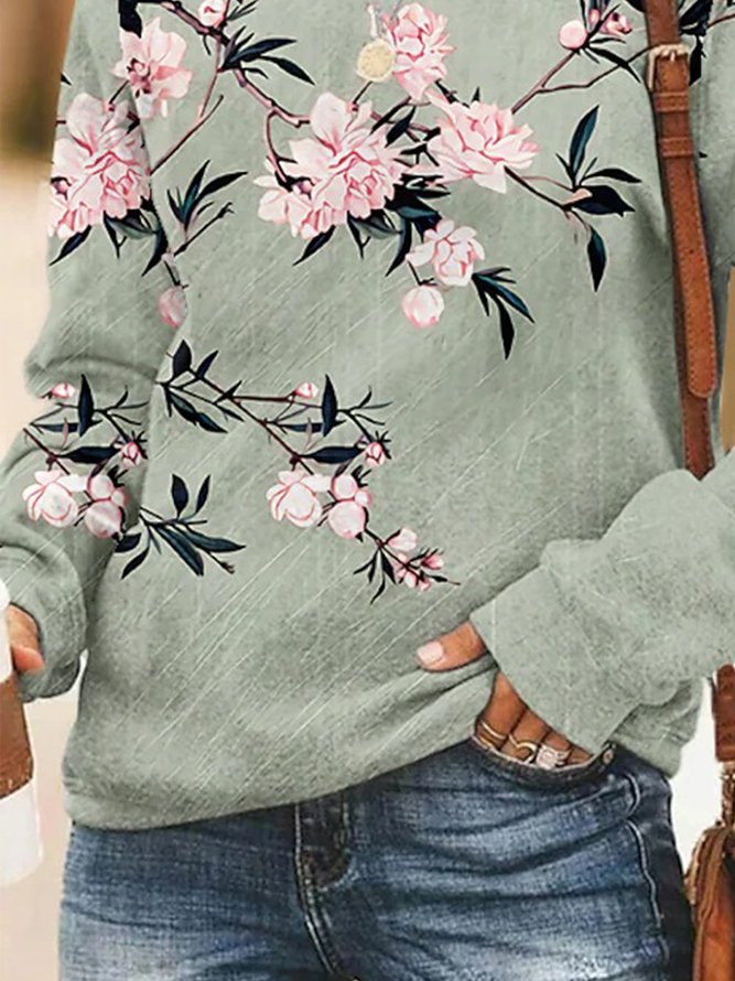 Exquisite Floral Print Round Neck Casual Sweatshirt