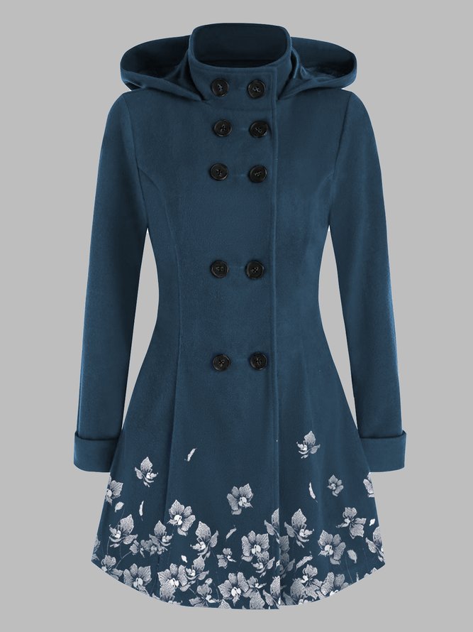 Autumn And Winter Print Double Breasted Overcoat