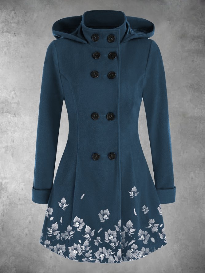 Autumn And Winter Print Double Breasted Overcoat