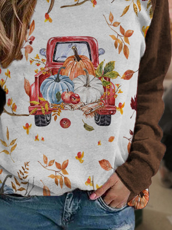 Halloween Leaves Car Pattern Cotton Blends Sweatshirt