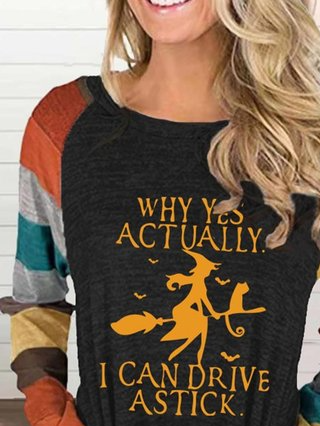 Casual Halloween Letter Round Neck Shirts & Tops