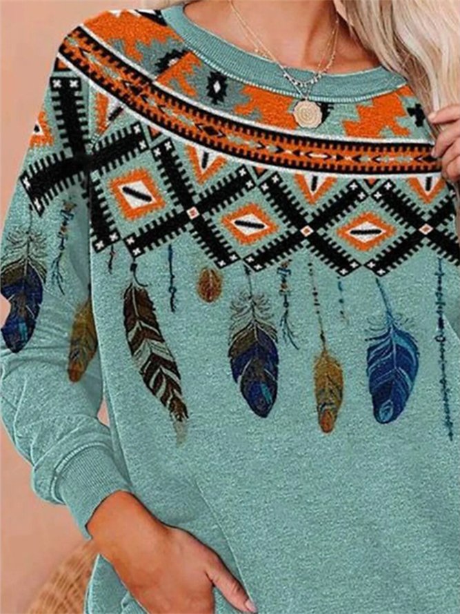 Loosen Raglan Sleeve Tribal Printed Casual Sweatshirt