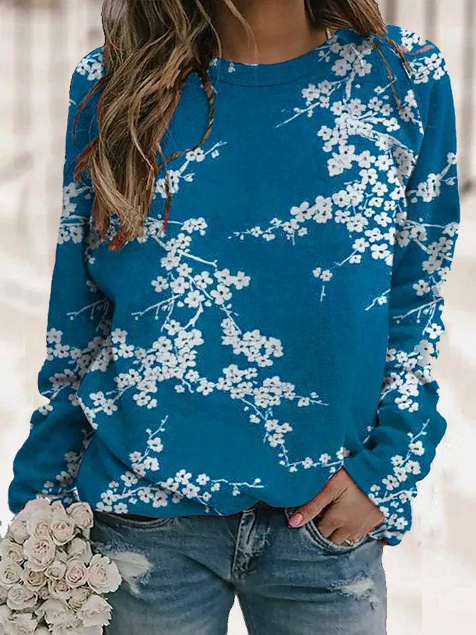 Casual Floral Raglan Sleeve Sweatshirt