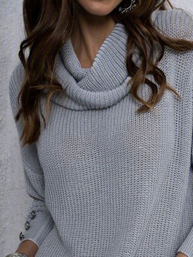 Solid color high neck long sleeve sweater top female