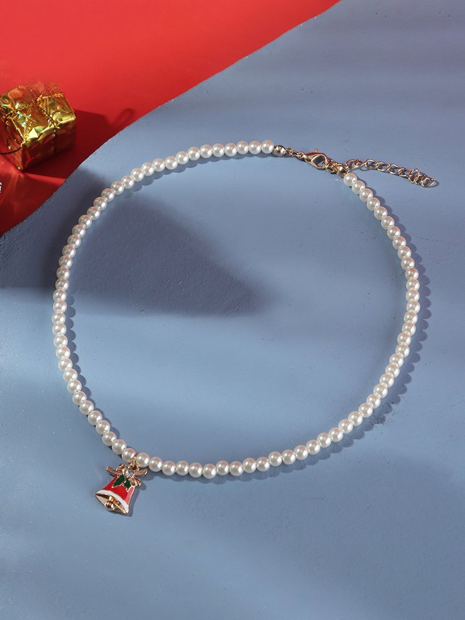 Christmas Snowflake Bell Pearl Alloy Necklace