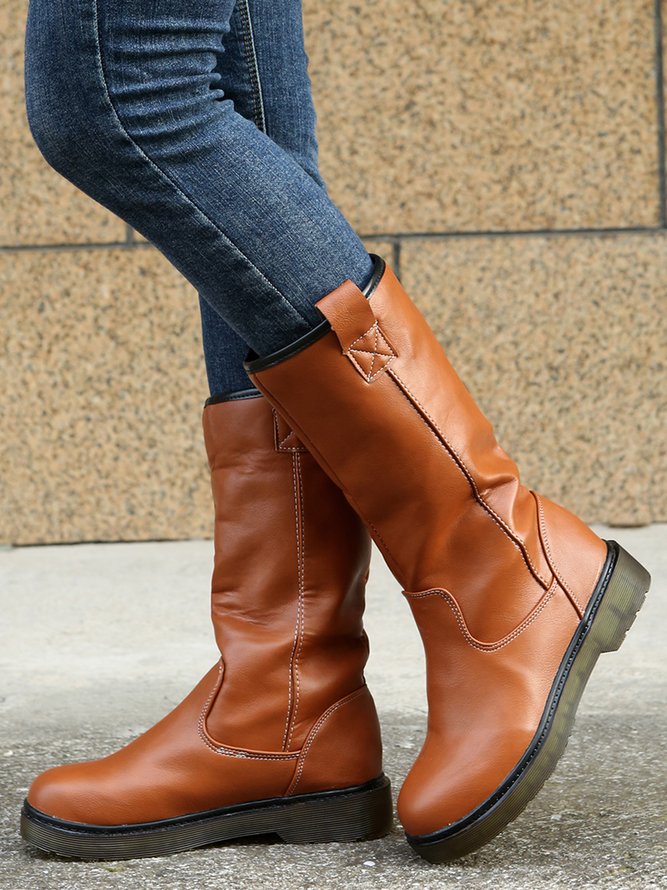 Casual Plain Stitching Mid Calf Boots
