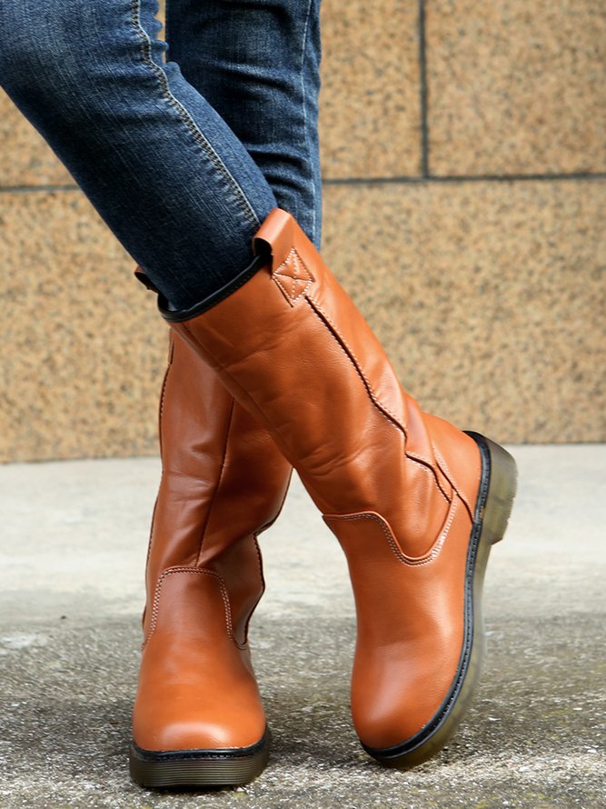 Casual Plain Stitching Mid Calf Boots