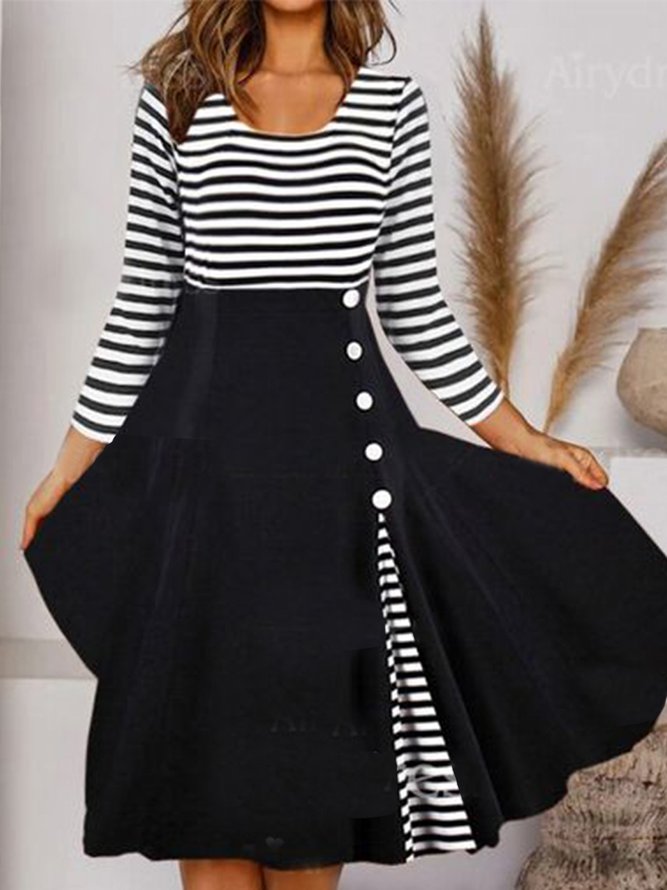 Elegant Striped Buttoned Dress
