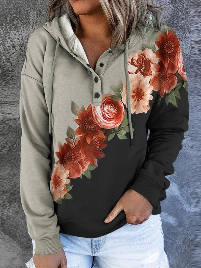 Floral Loosen Cotton Blends Sweatshirt
