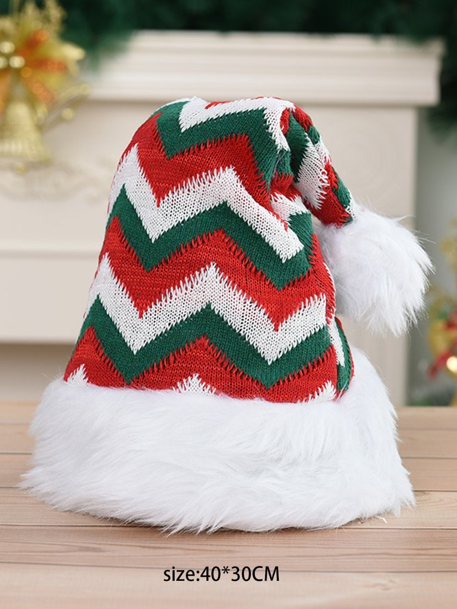 Christmas Striped Wool Ball Stitching Woolen Hat
