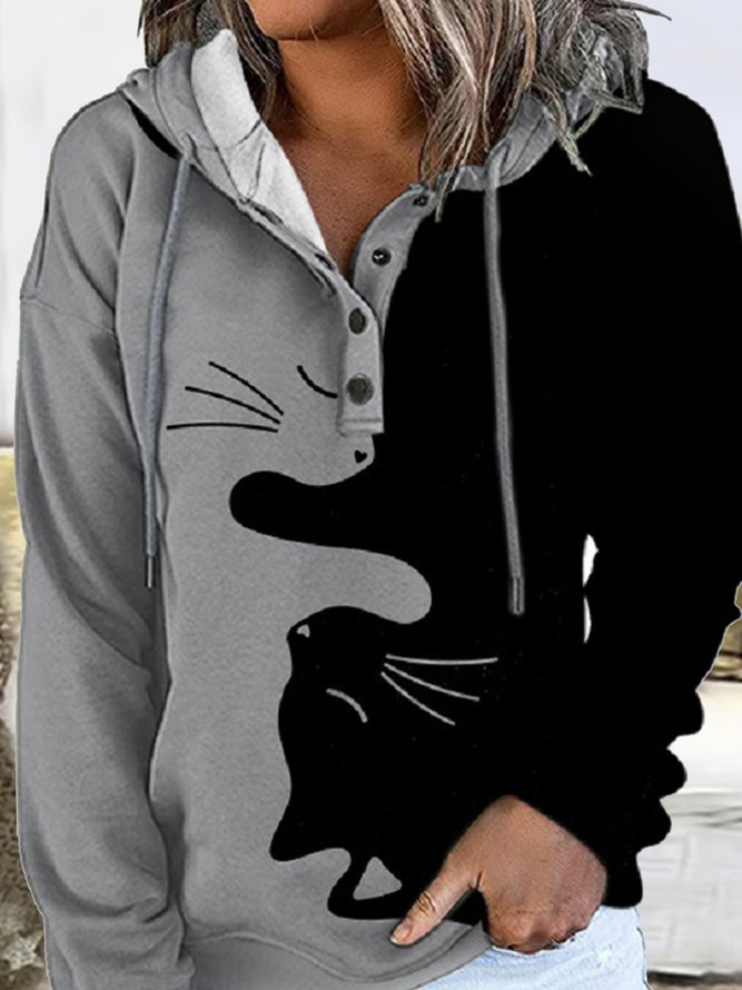 Casual Cat Off Shoulder Hooded Sweatshirt