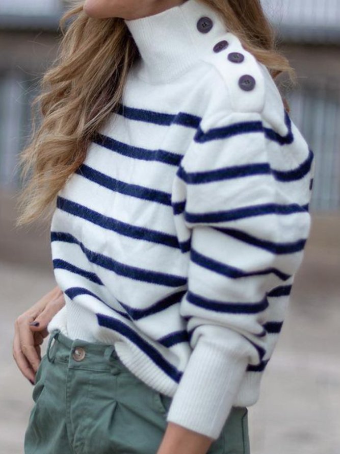 Loosen Wool/Knitting Striped Sweater