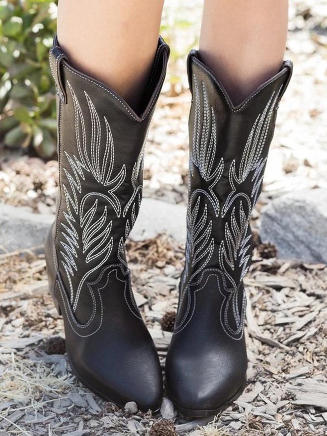 Casual Ethnic Embroidered Cowboy Boots