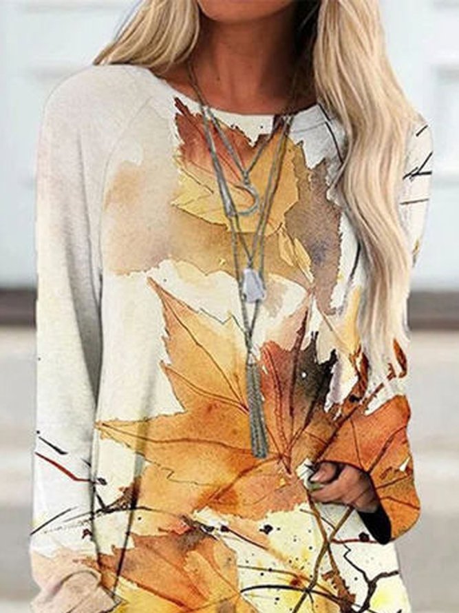 Leaves Casual Cotton Blends Shirts & Tops