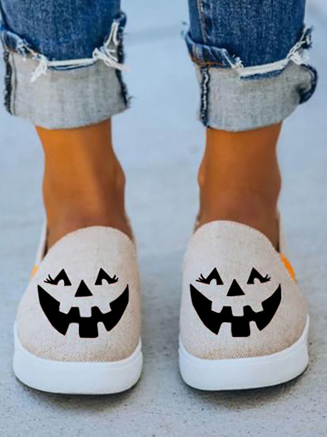 Halloween Grimace Print White Casual Canvas Shoes