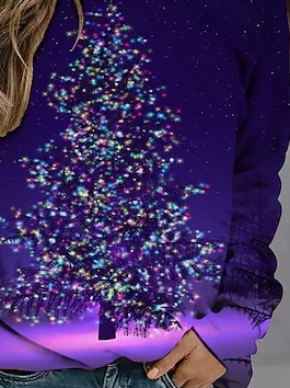 Casual Christmas Tree Prints Crew Neck Long Sleeve Sweatshirt