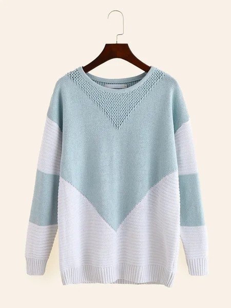 Gray Shift Geometric Cotton-Blend Casual Sweater