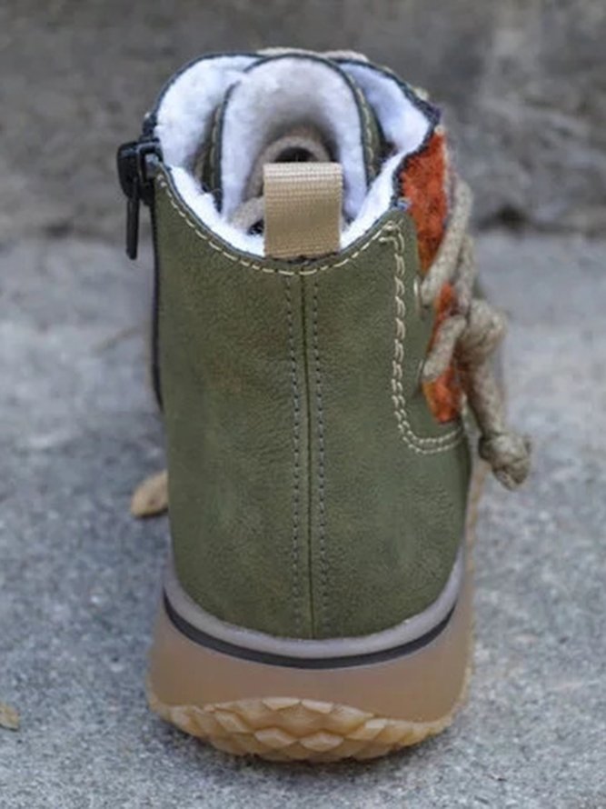 Casual Stitching Lace-up Zipper Snow Boots