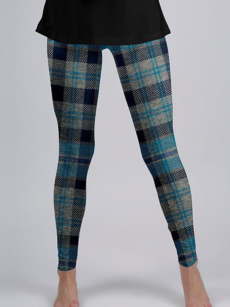 Grid Printed Skinny Vintage Elastic Waist Pants